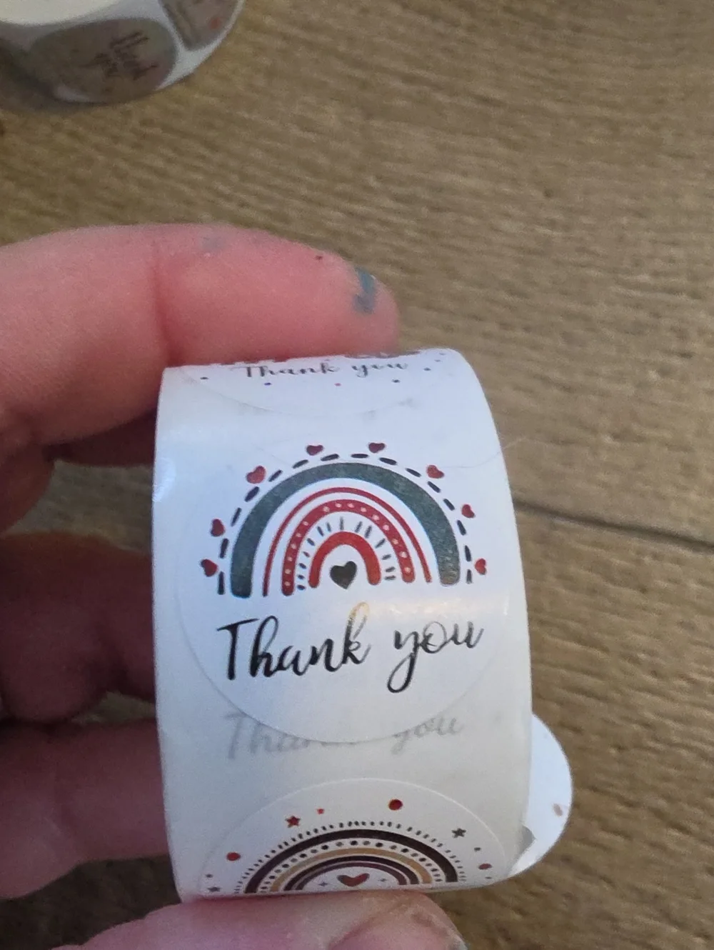 Thank You Rainbow Sticker Roll - White, Red & Green